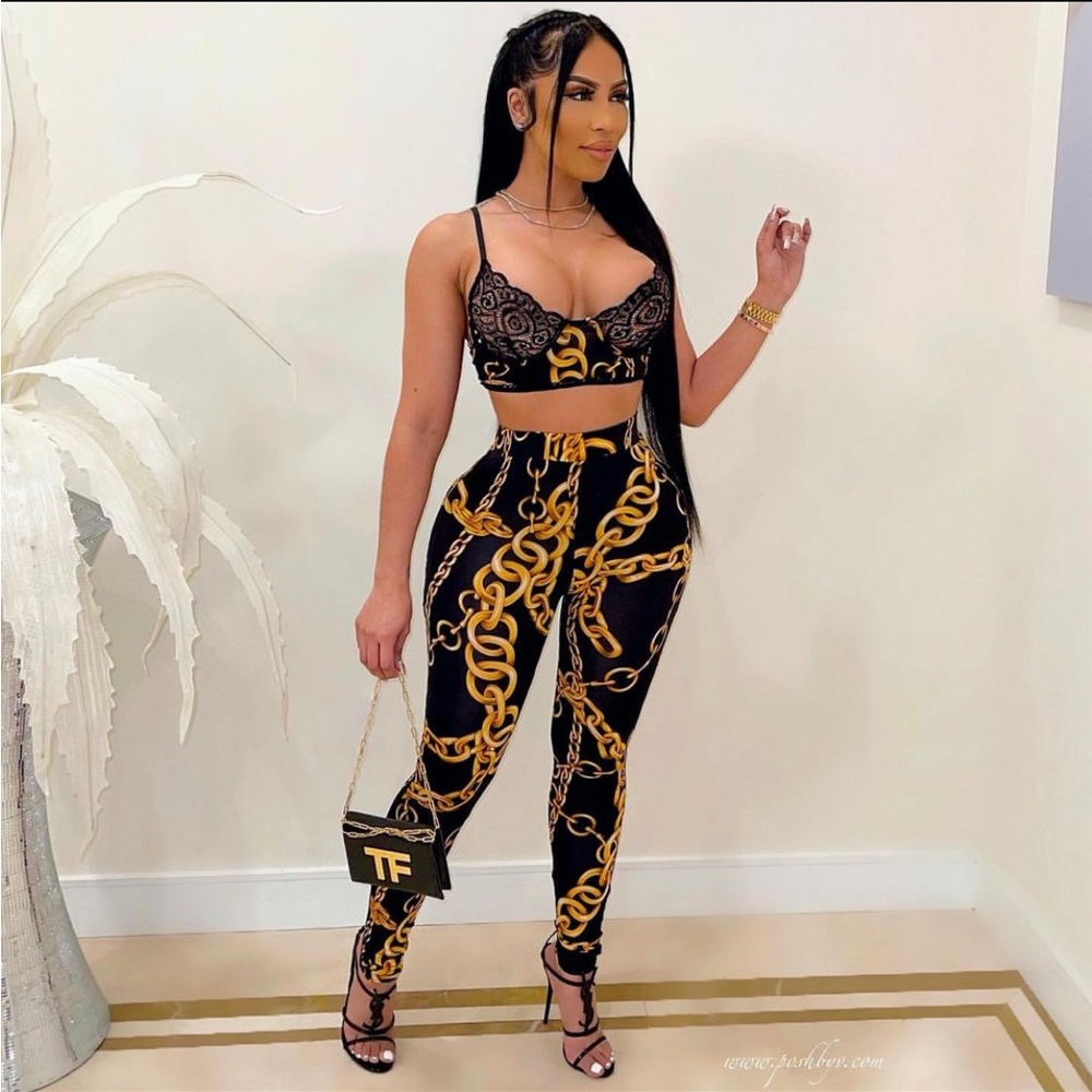 Posh By V two piece set. Black and Gold